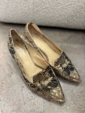 Enzo Angiolini Shoes Womens 8.5 Denna Loafer Pumps Brocade Point Toe Block Heel